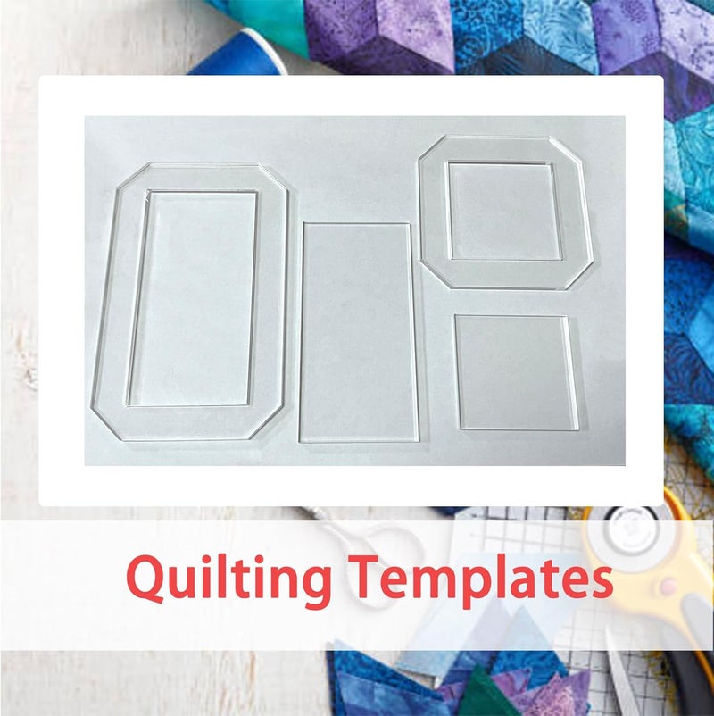 spansee 2 Sets Quilting Templates, Quilting Supplies, Sewing Templates, Quilting Rulers, 5" x 2.5" Rectangle and 2.5" Square, Quilting Templates for DIY Quilting Sewing Crafts - Image 3